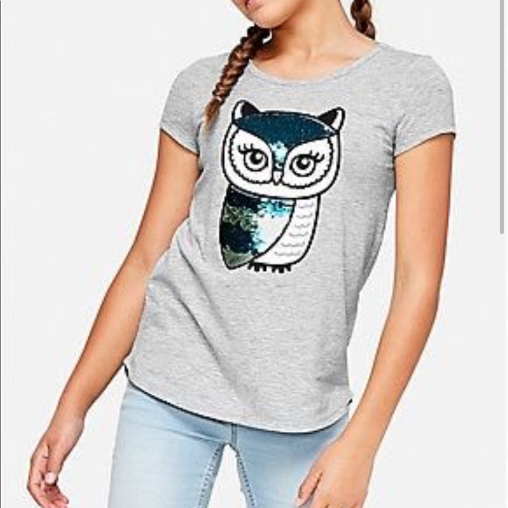 💖HP💖Justice Flip Sequin Owl T-Shirt Top